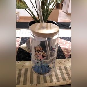 Iridescent 16oz glass cups with straw .